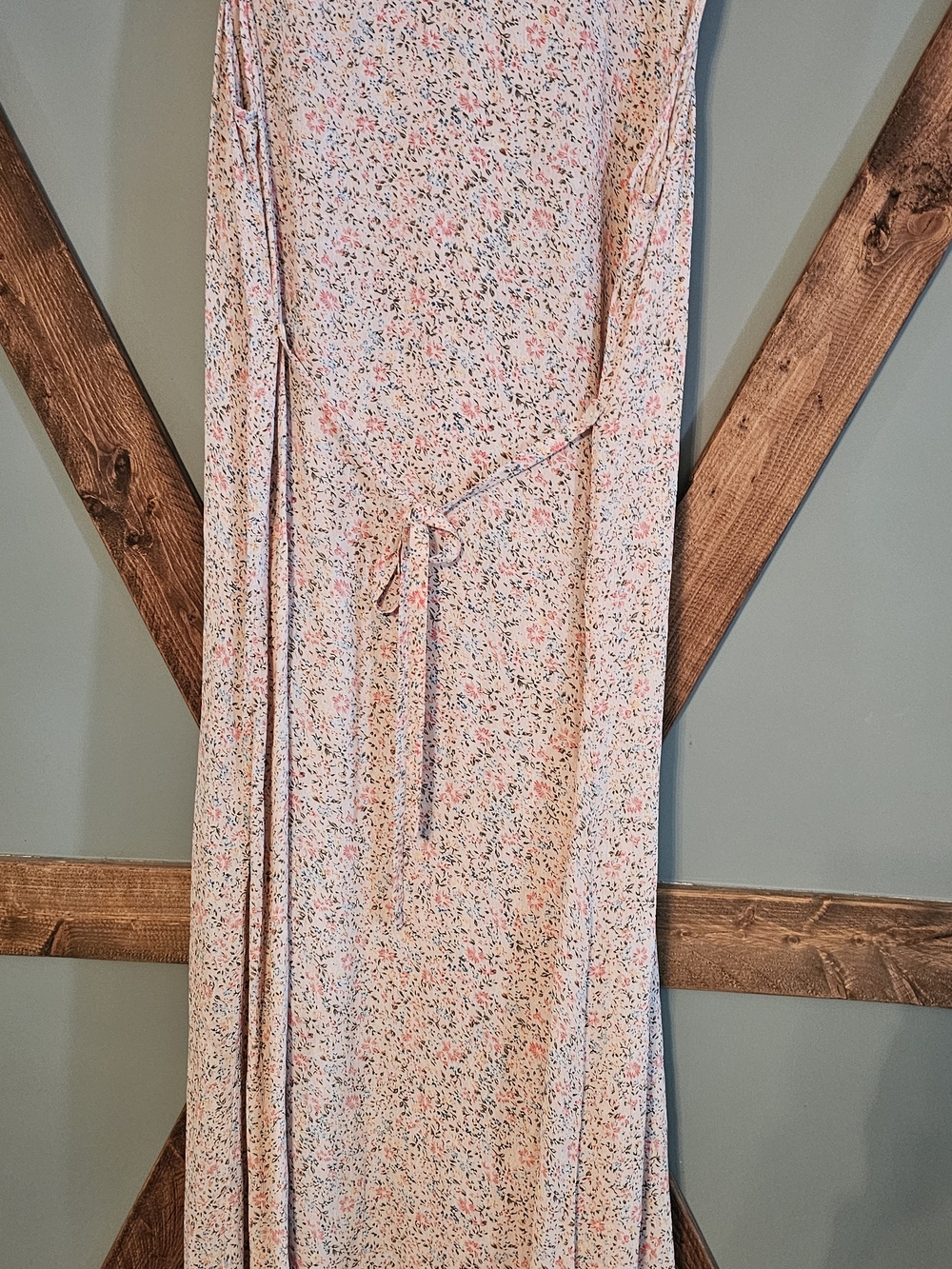 Prarie Style Cream Floral Button-Front Maxi Dress Bohemian 100% Rayon - Picture 3 of 6
